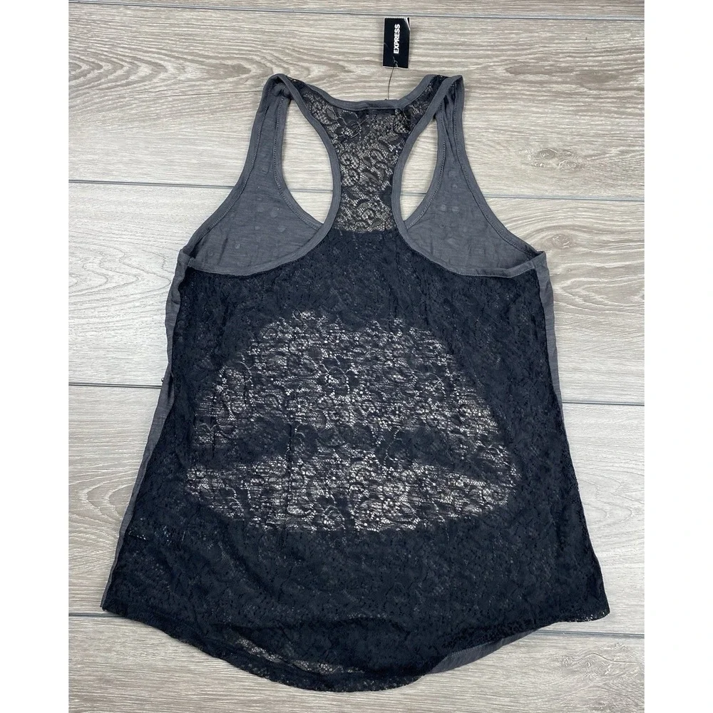 Express Women's Sleeveless USA Flag Lips Graphic Tank Grey Size Medium New - Picture 4 of 8